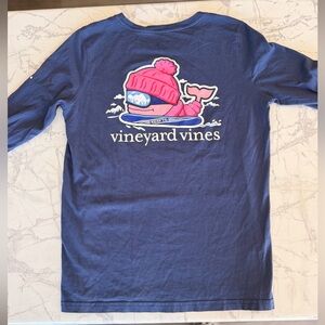 Vineyard Vines Women’s Navy Whale Graphic Long Sleeve Tee - Pink Accent Sz S